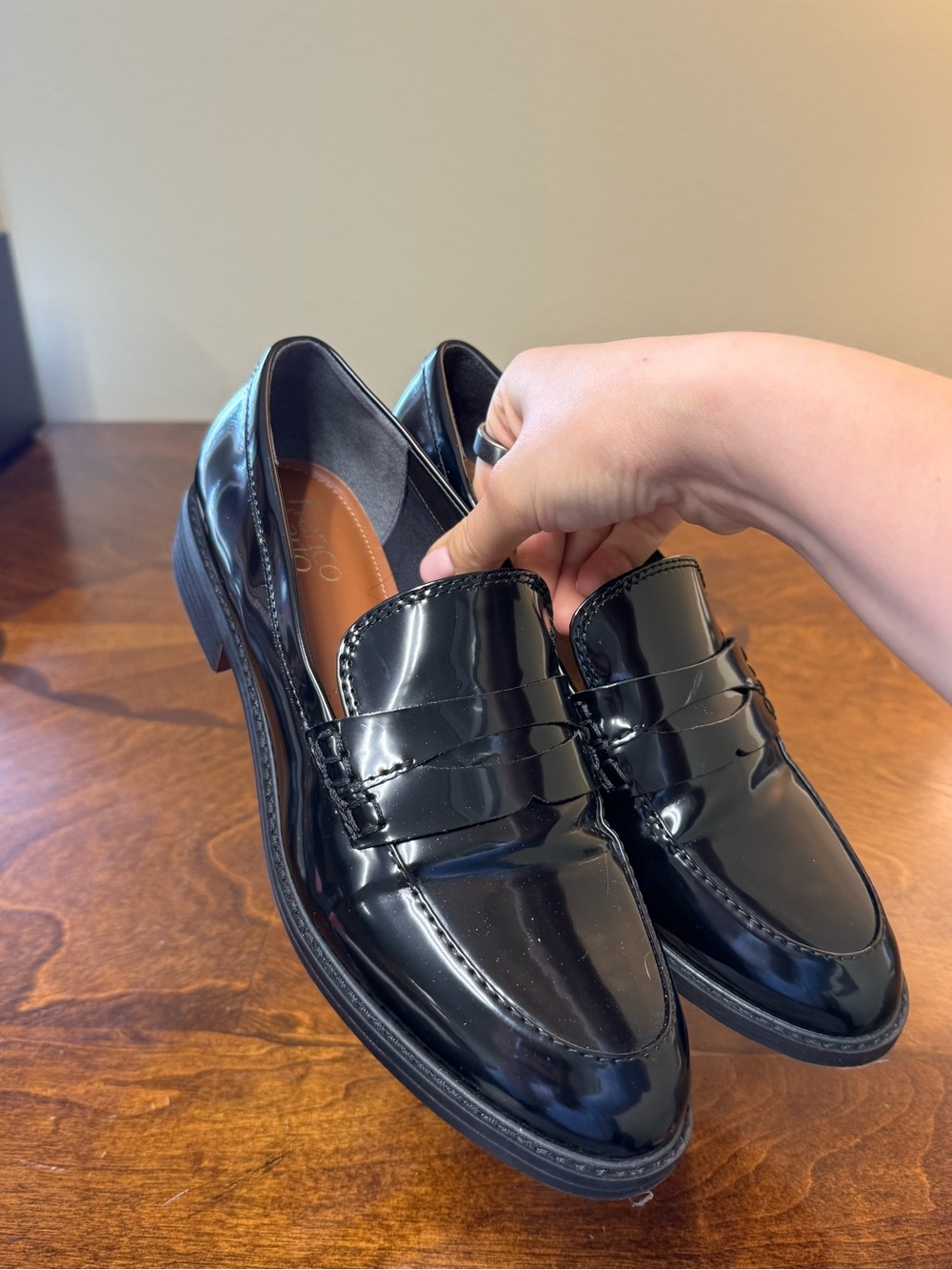 Franco Sarto Black Patent Leather Women's Penny Loafers